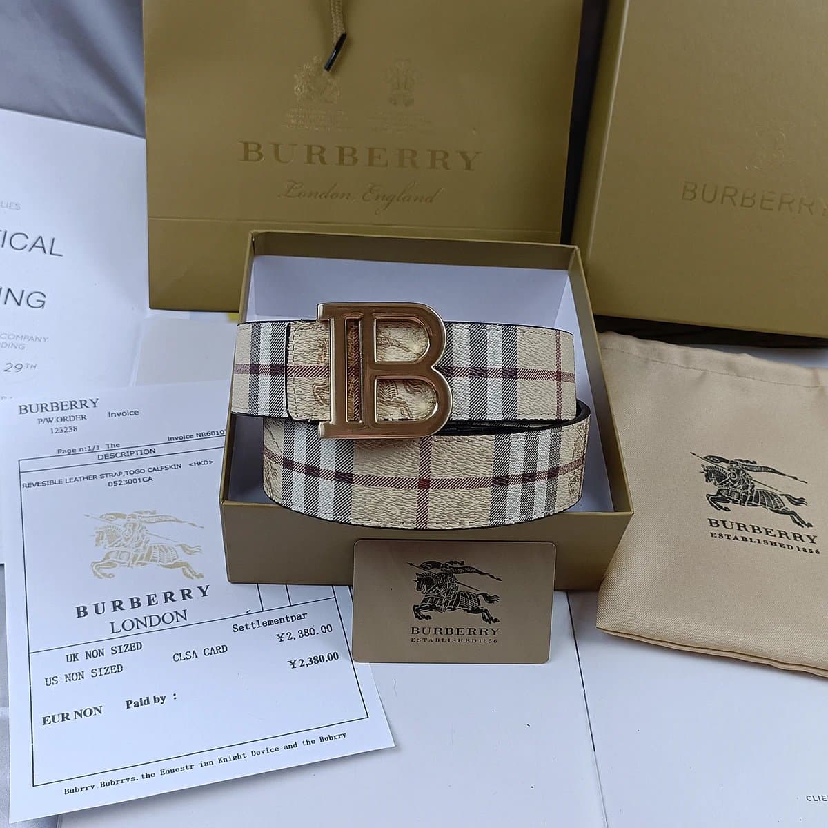 Burberry TB Logo Belt Checkered Monogram — 090905009-2