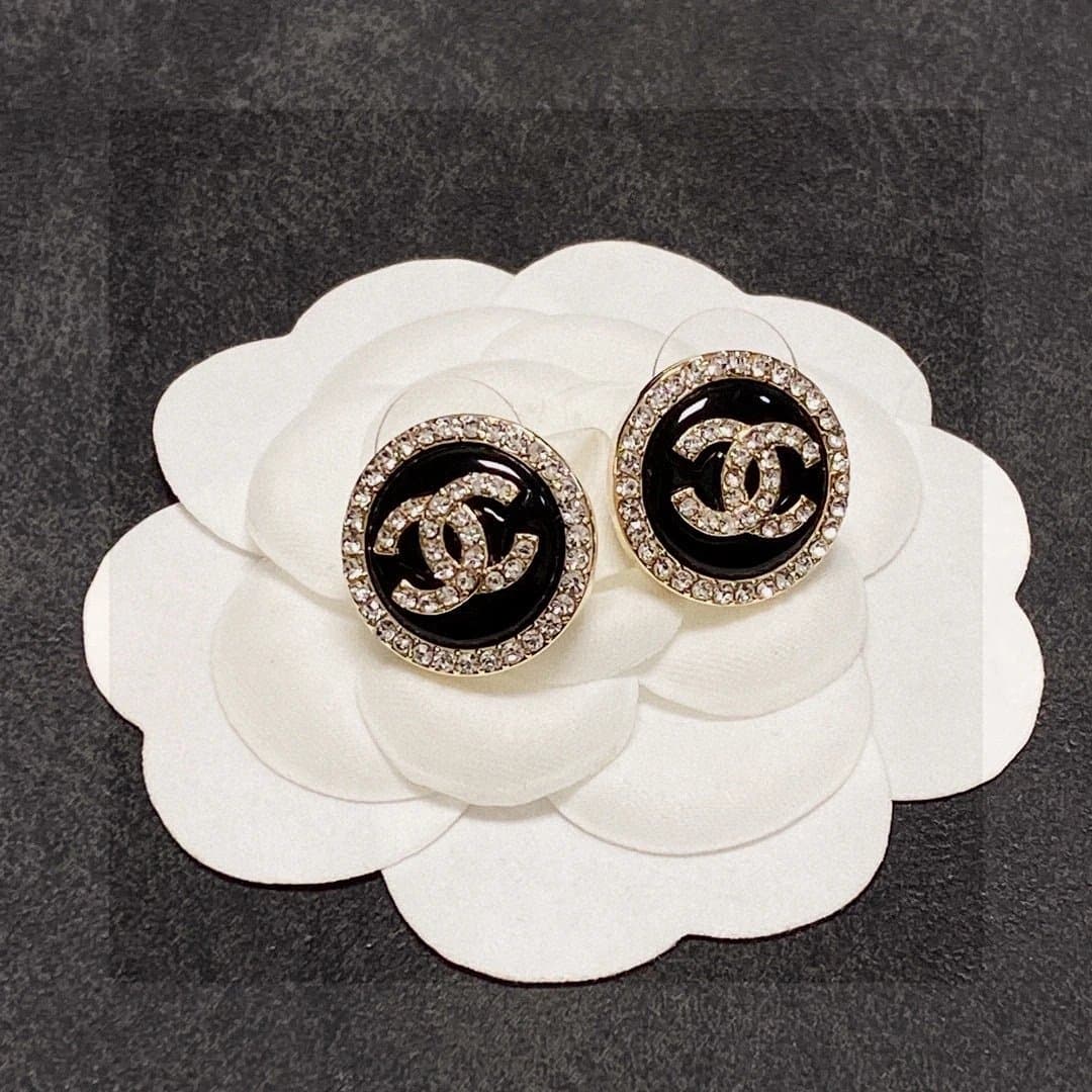 Chanel CC Logo Stud Earrings Crystal-Encrusted