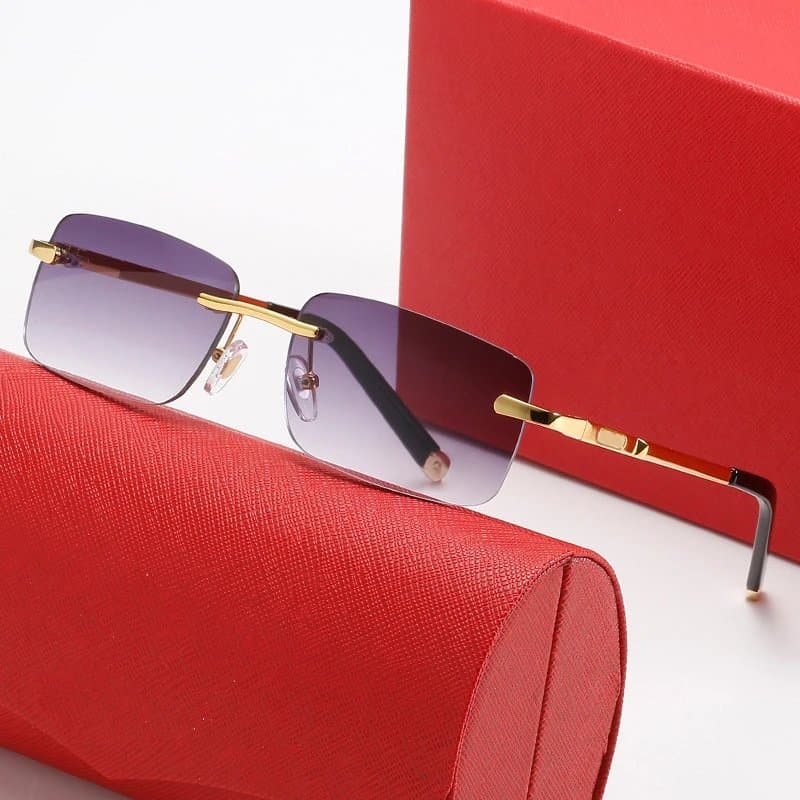 Ray-Ban Clubmaster Rimless Red Accents — 带LOGO带盒子 · C2 金架 双灰片