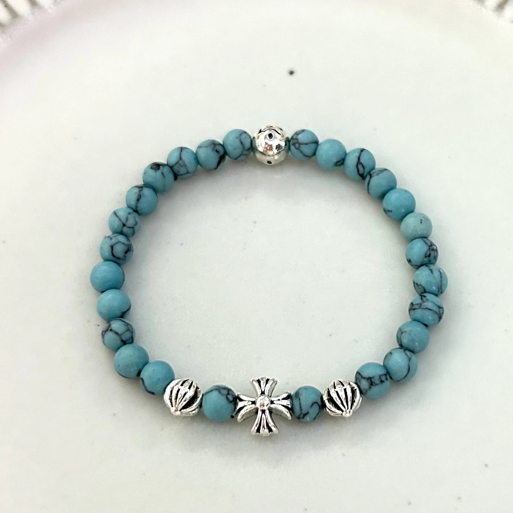 Chrome Hearts Cross Ring Baroque Bead — 浅蓝松
