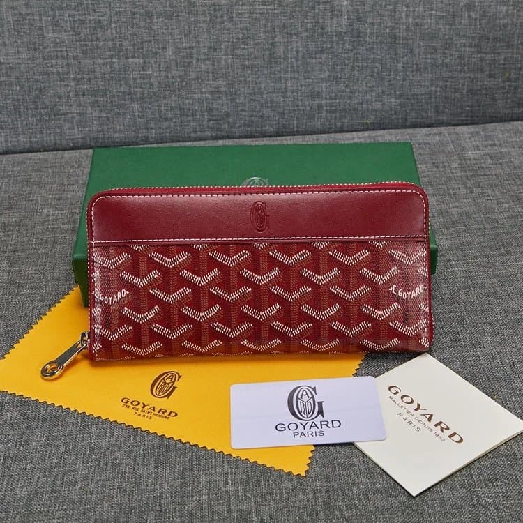 Goyard Bifold Wallet Chevron Pattern — 款式4枣红色