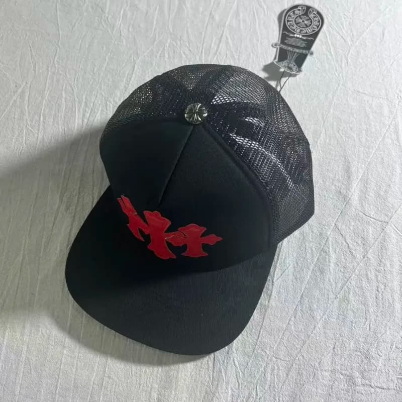 Chrome Hearts Trucker Hat Triple Cross — 黑色 红珊瑚