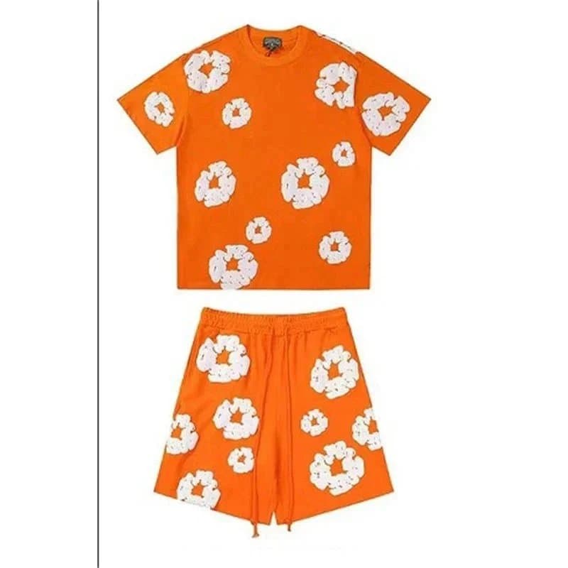 Balenciaga Flower Print Set Orange with White Floral Appliqué