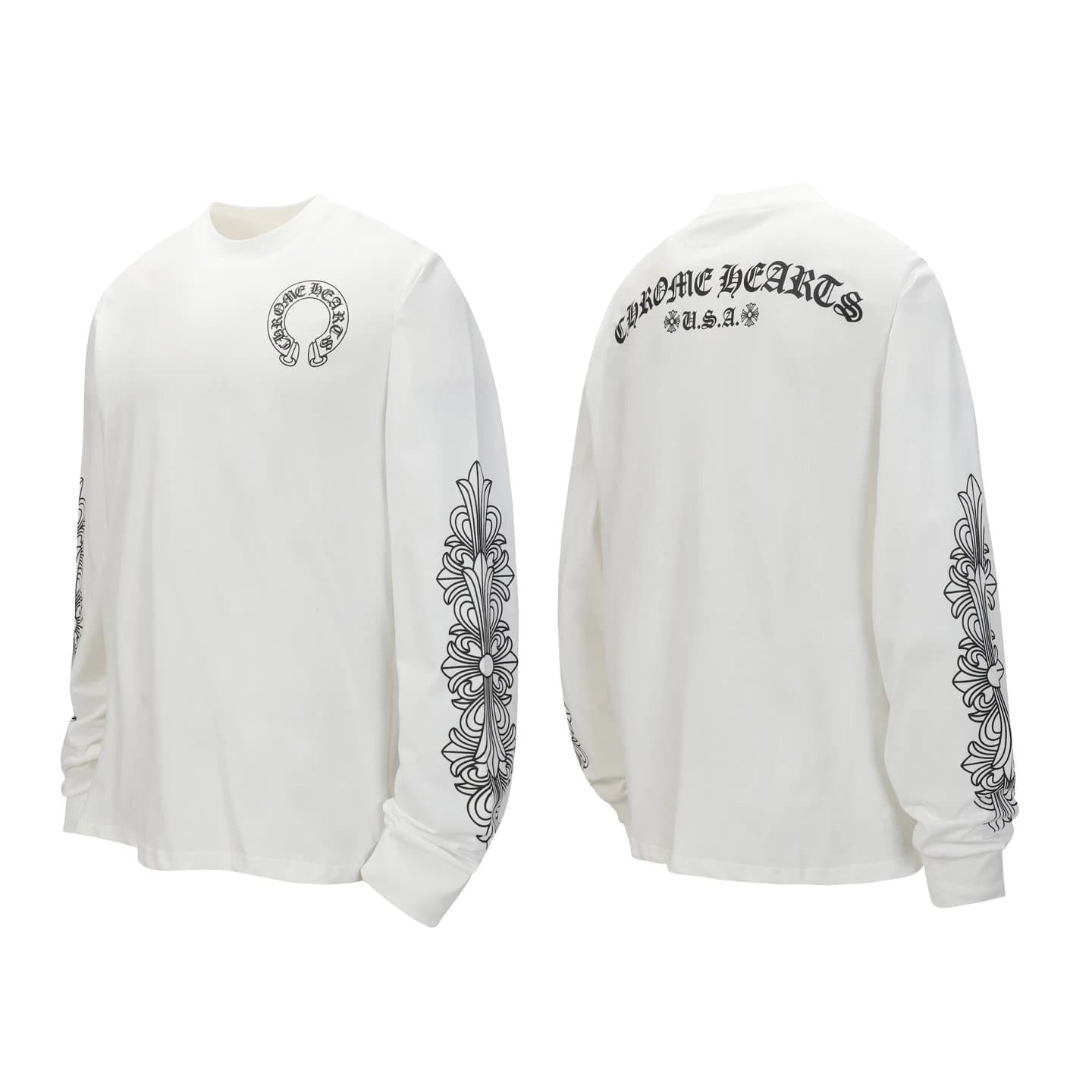 Long Sleeve Tee Chrome Hearts Logo & Scroll Print