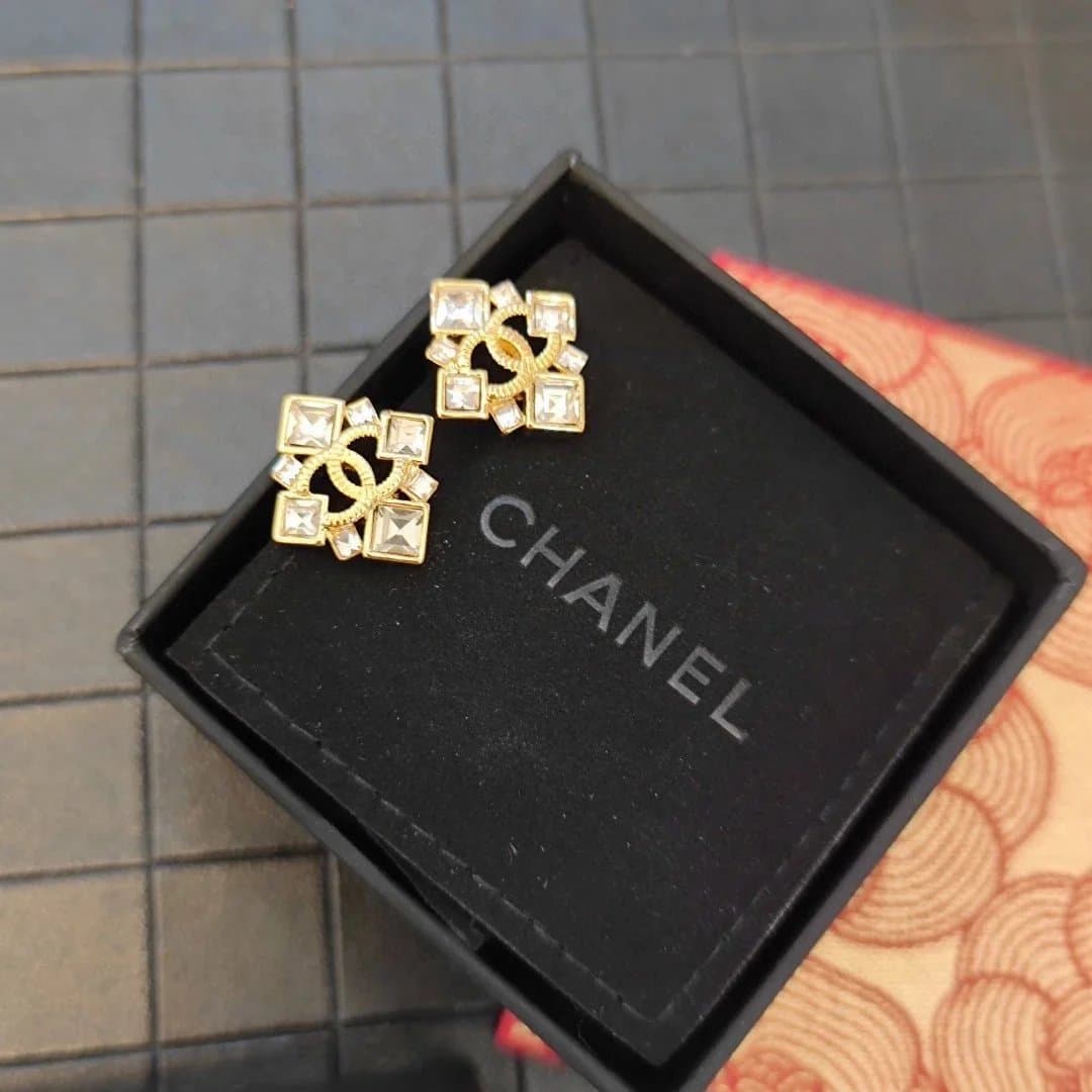 Chanel CC Square Earrings Crystal-Embellished