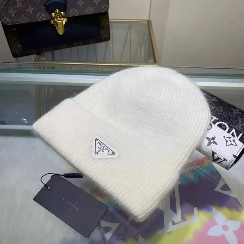 Prada Logo Patch Beanie Triangular Logo