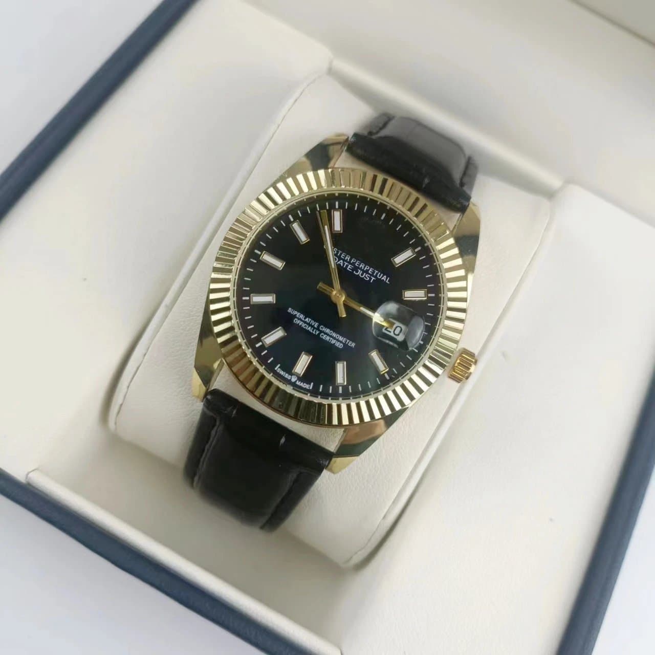Rolex Datejust Black Dial with Gold Fluted Bezel