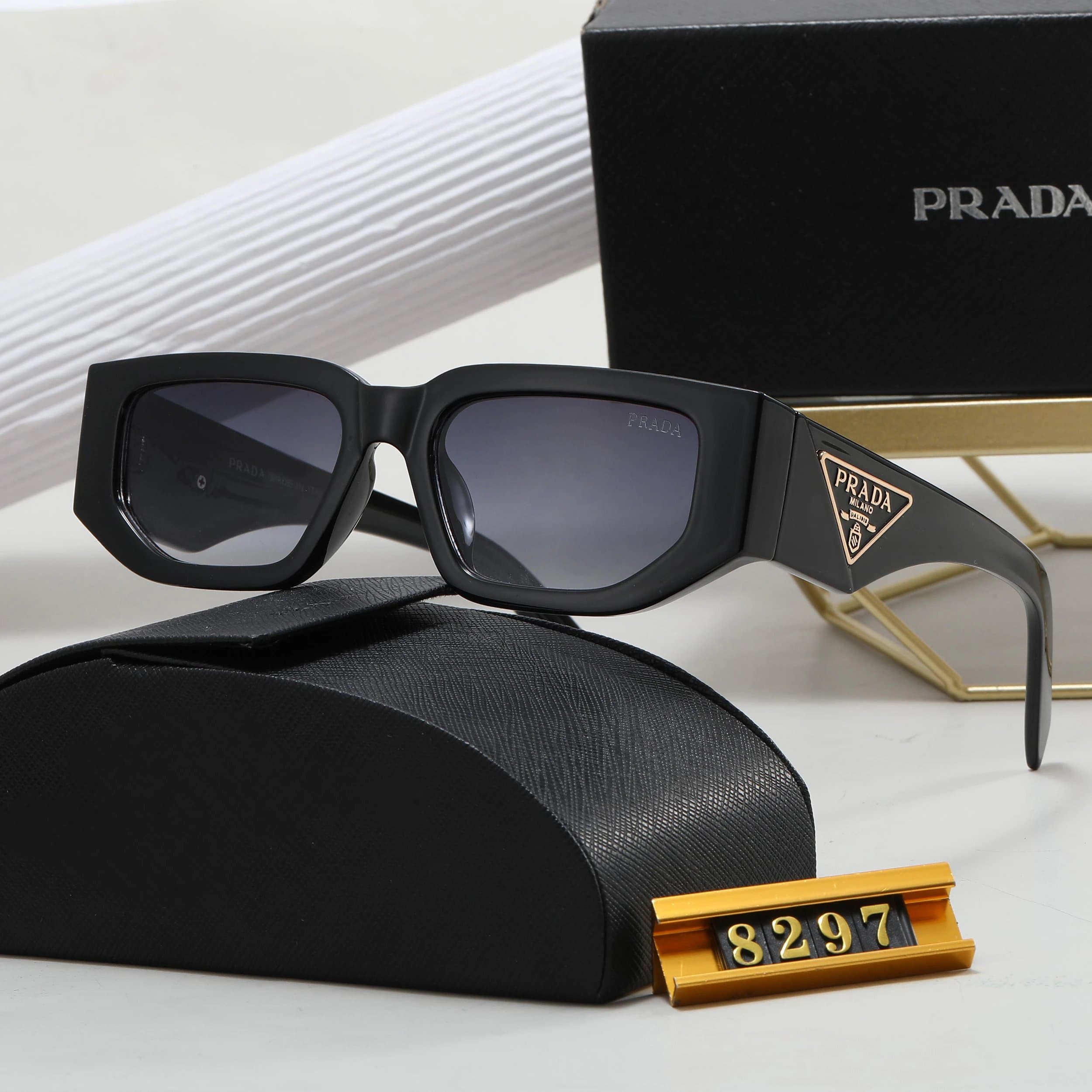 Prada Rectangular Sunglasses Gold Triangle Logo