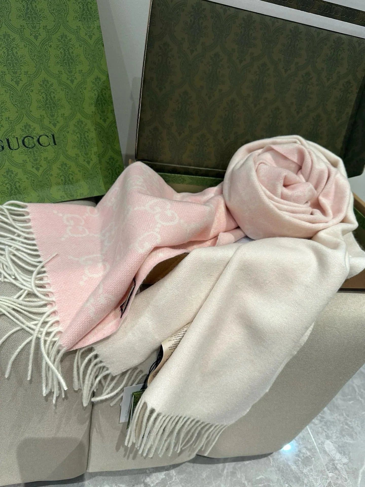 Gucci GG Monogram Scarf Pink and White