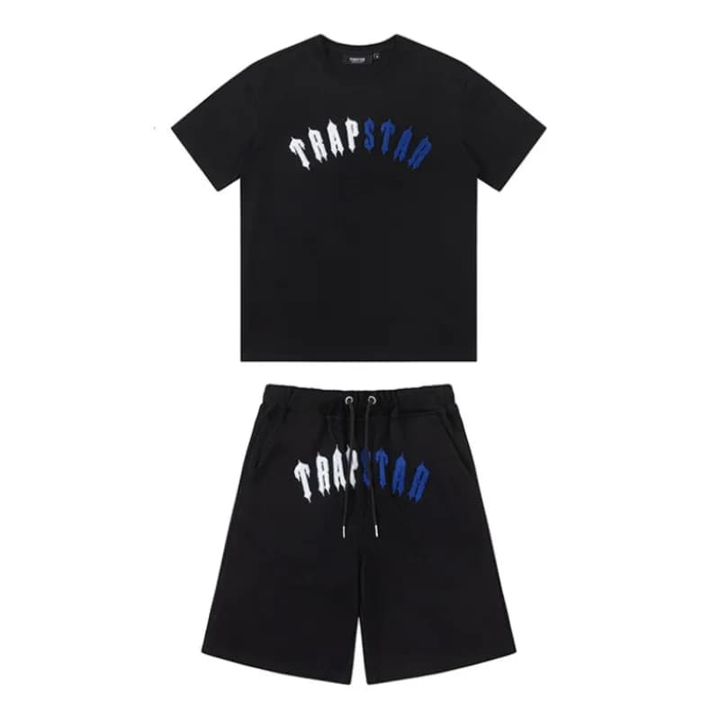 Sp5der T-Shirt and Shorts Set Graffiti Print — 633黑色一套