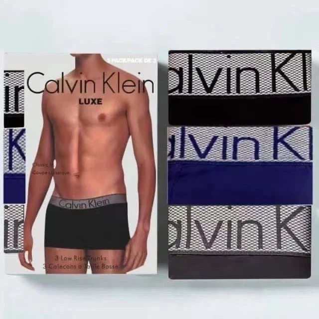 Calvin Klein Boxer Briefs 3-Pack Luxe — 2号 黑+蓝+灰（网格款）