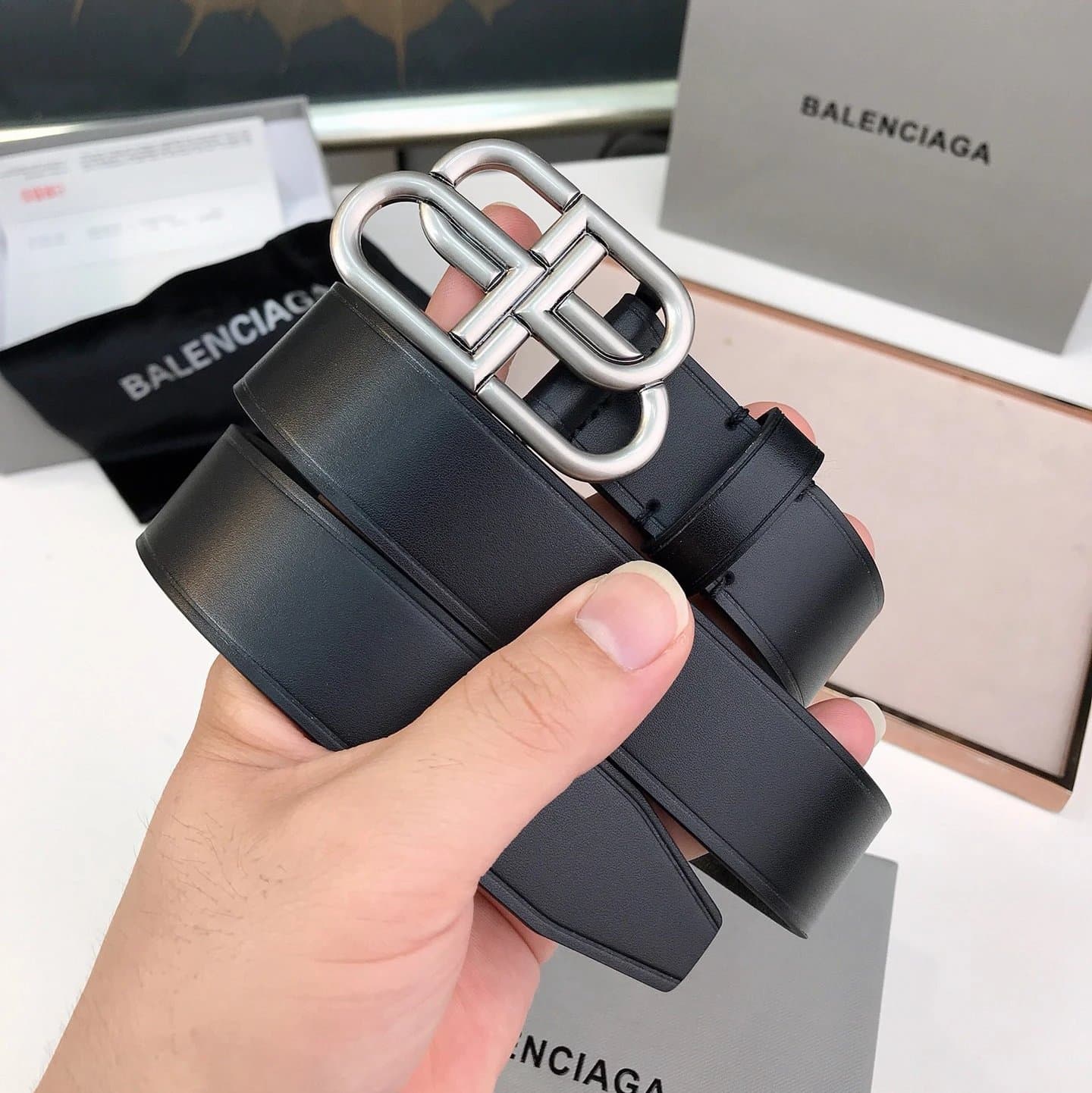 Balenciaga Logo Buckle Belt Silver Hardware