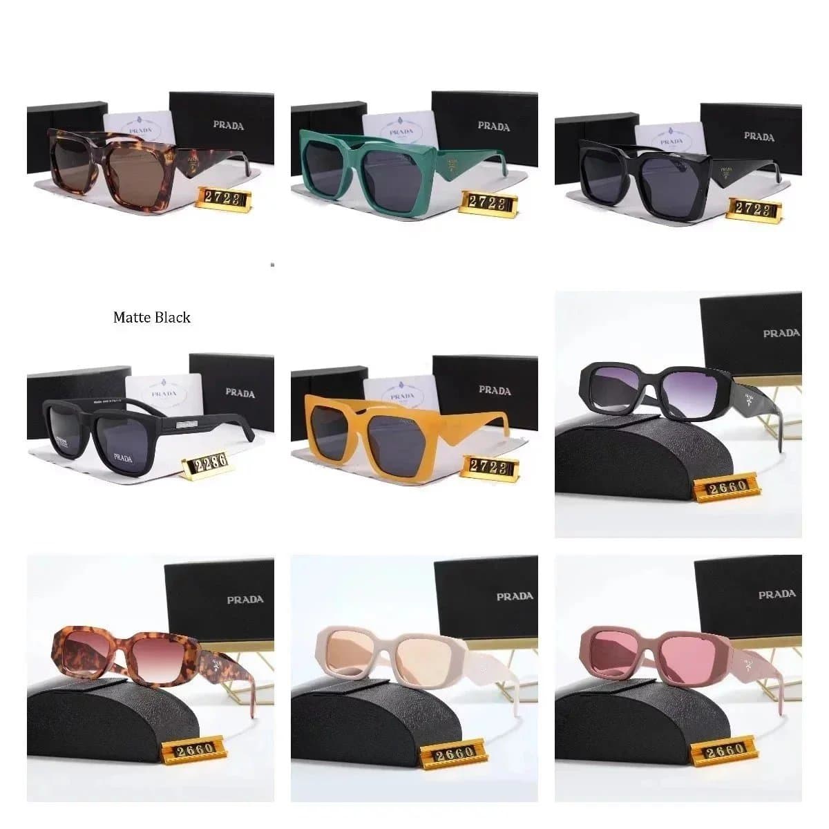 Prada Square Sunglasses Matte Black / Tortoise / Green / Yellow / Pink