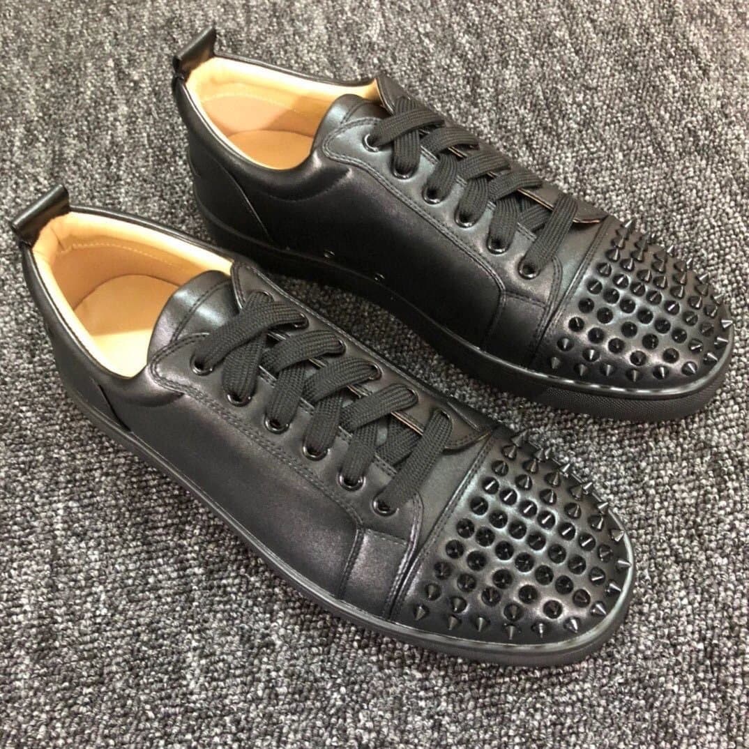 Christian Louboutin Louis Junior Spikes Black Leather with Studs