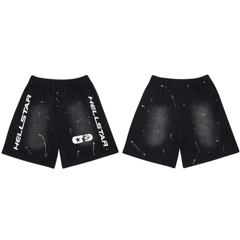 Hellstar Zip-Up Hoodie & Shorts Set Gradient Blue Flame Print — 627水洗黑-