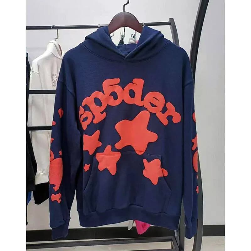 Sp5der Hoodie Spider Web Rhinestone — 藏青星