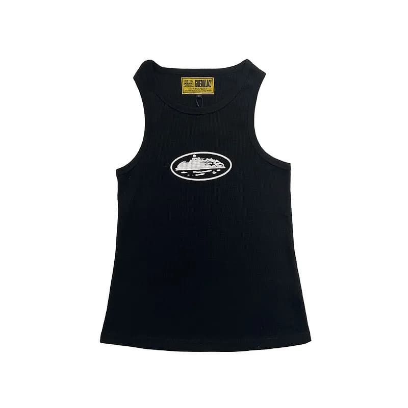 Corteiz Ribbed Tank Top White Trim — 5092黑色