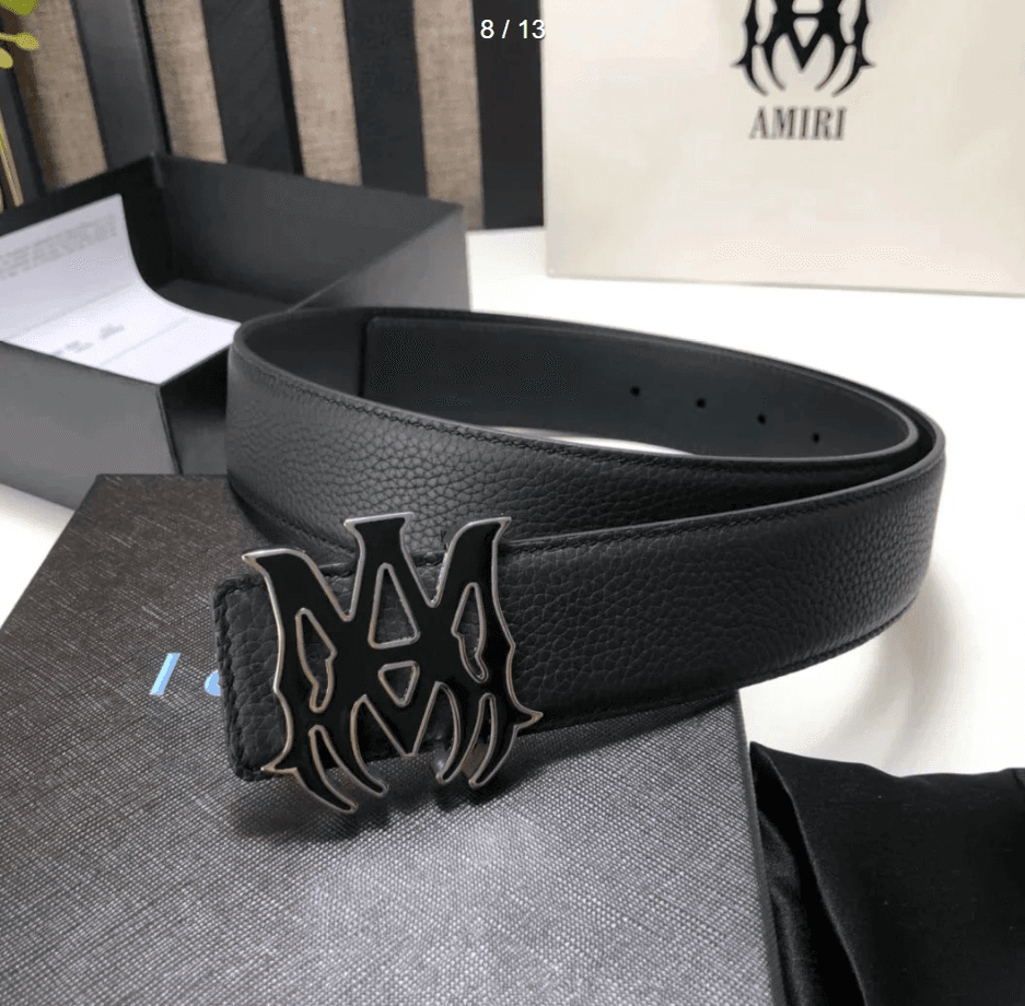 Amiri Logo Buckle Belt Black Grain Leather