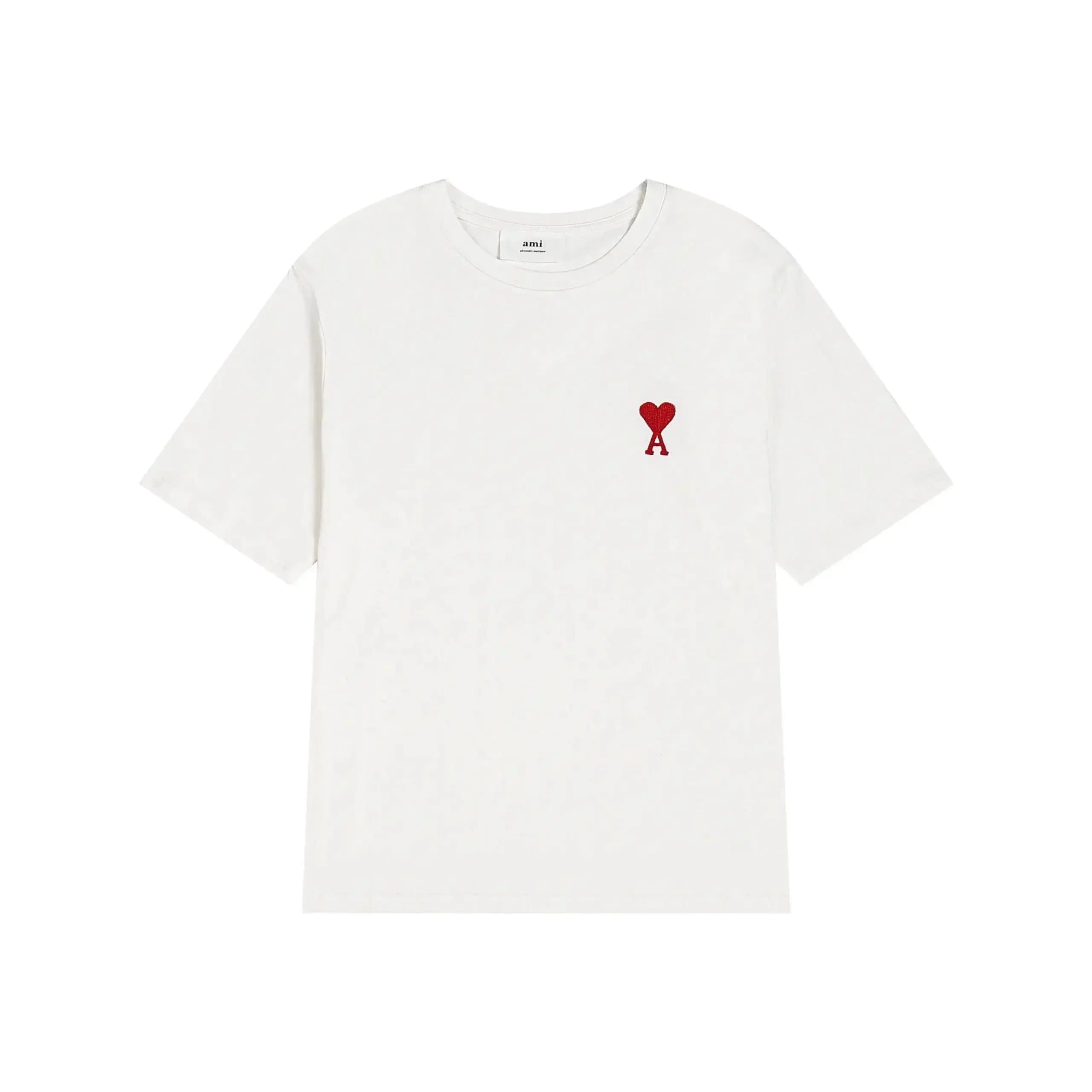 AMI Paris Heart Logo T-Shirt Red Heart
