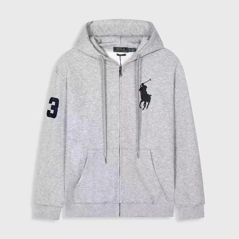 Polo Ralph Lauren Full-Zip Hoodie Heather Grey with Big Pony