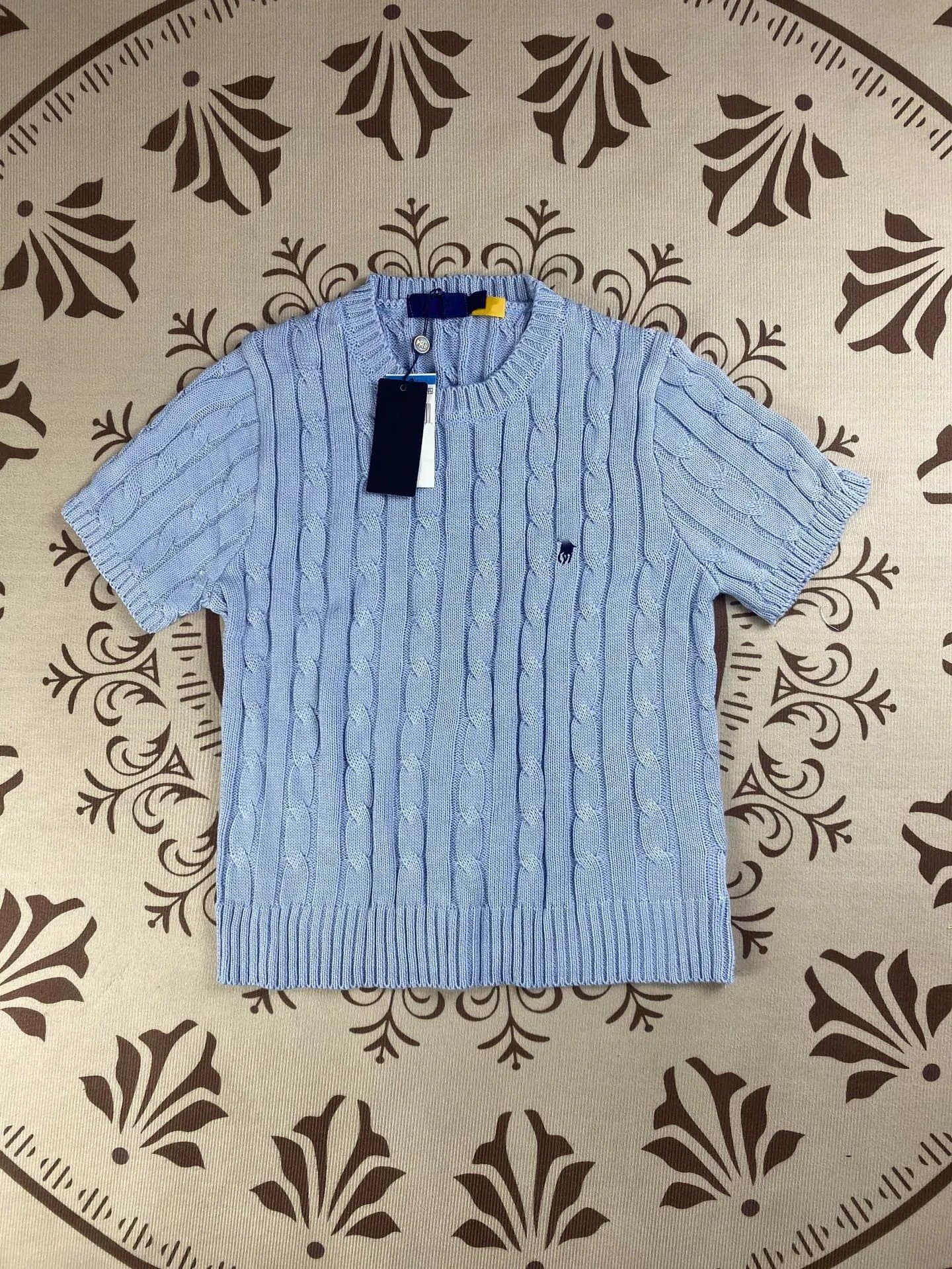 Polo Ralph Lauren Cable Knit Short-Sleeve Top Light Blue