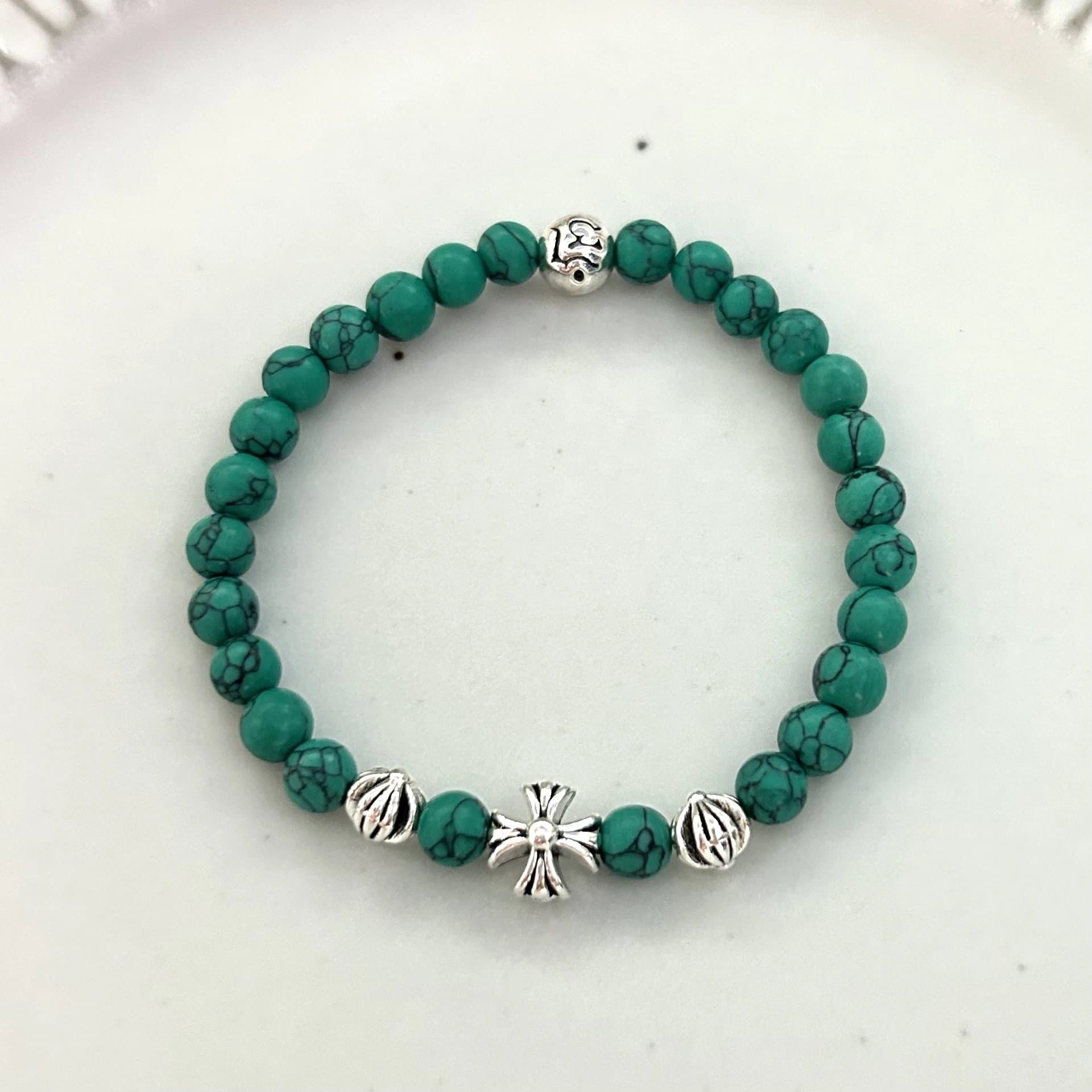 Chrome Hearts Cross Ring Baroque Bead — 绿松