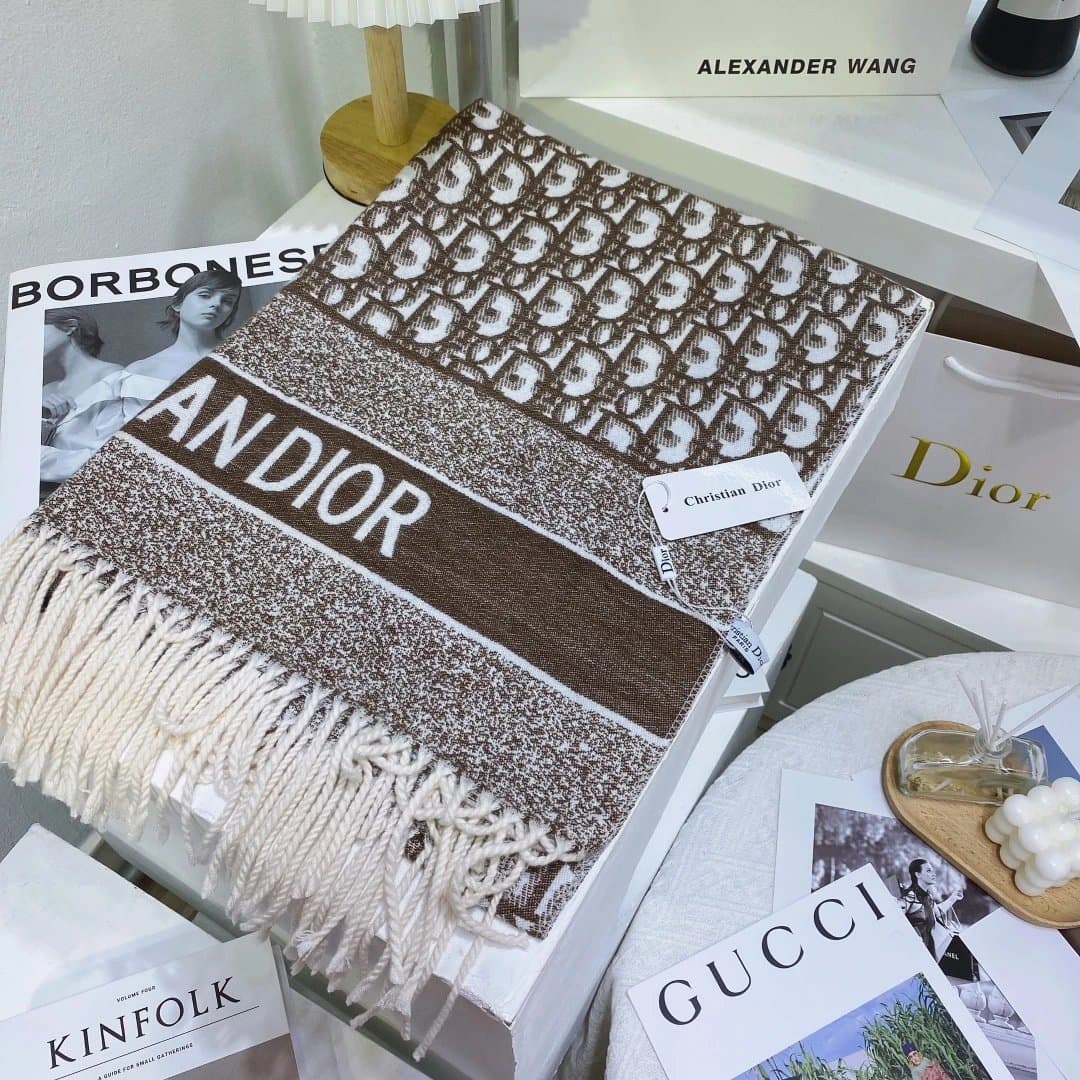 Dior Oblique Scarf Brown and White Logo