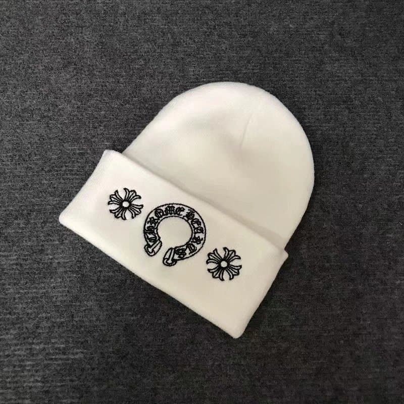 Chrome Hearts Beanie Lips & Cross Logo — 白色三花