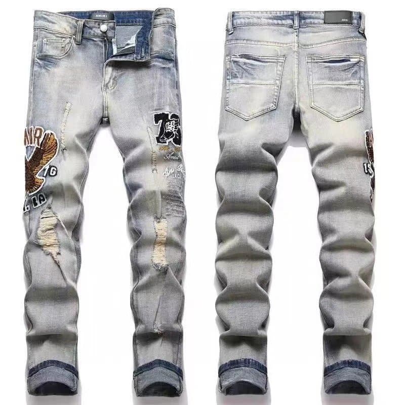 Balmain Slim Fit Jeans Tiger Embroidery Distressed — M74