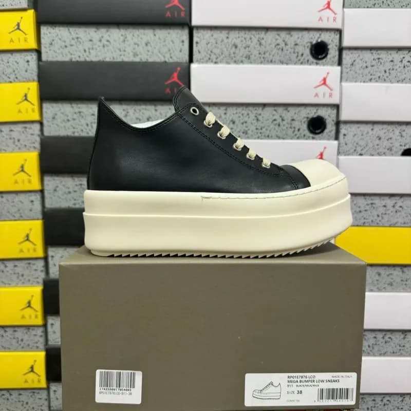 Rick Owens Slashed Low Sneaks White/Pink — 厚底西瓜头黑白