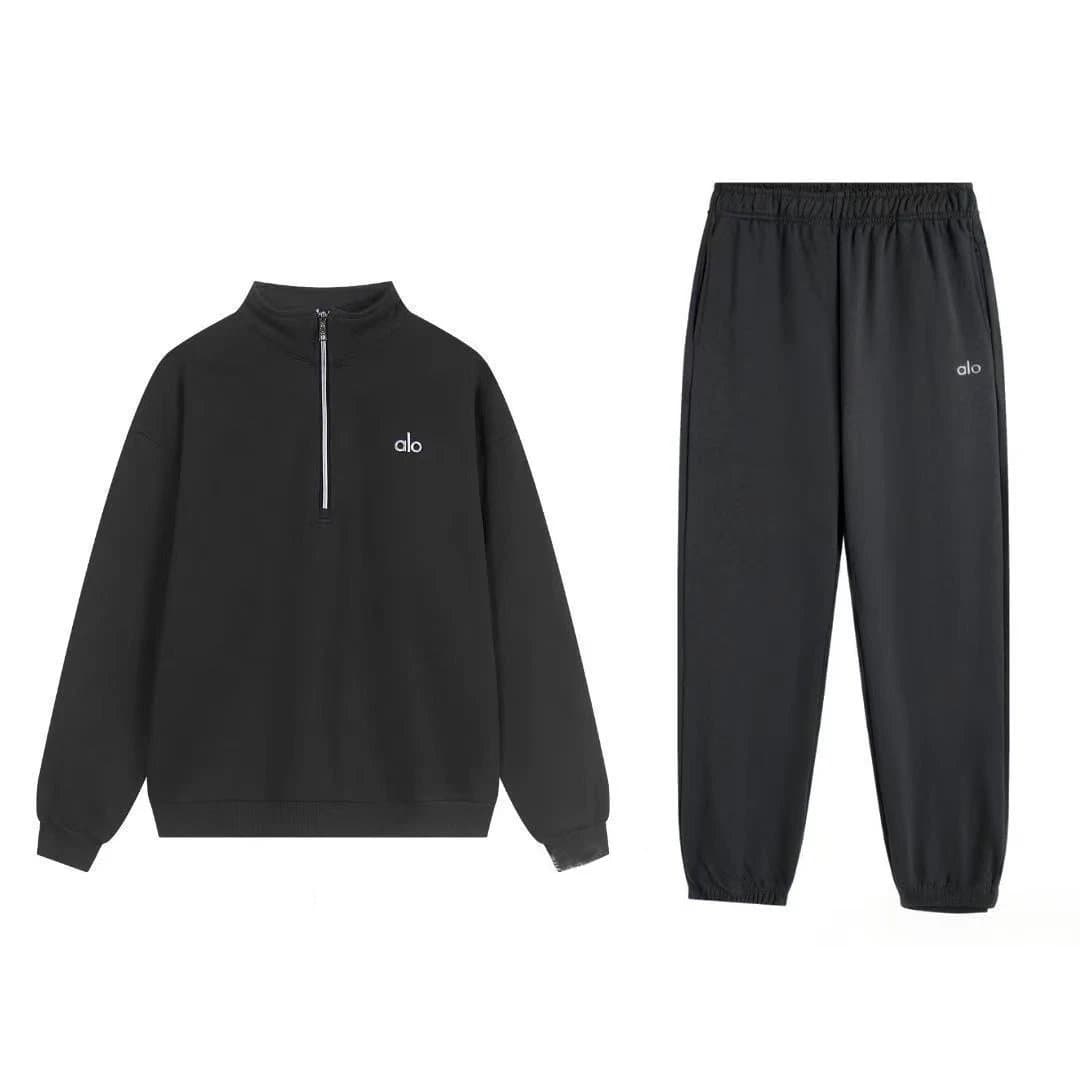 Fear of God Essentials Oversized Hoodie Heather Grey — 黑色半拉链束脚-套装