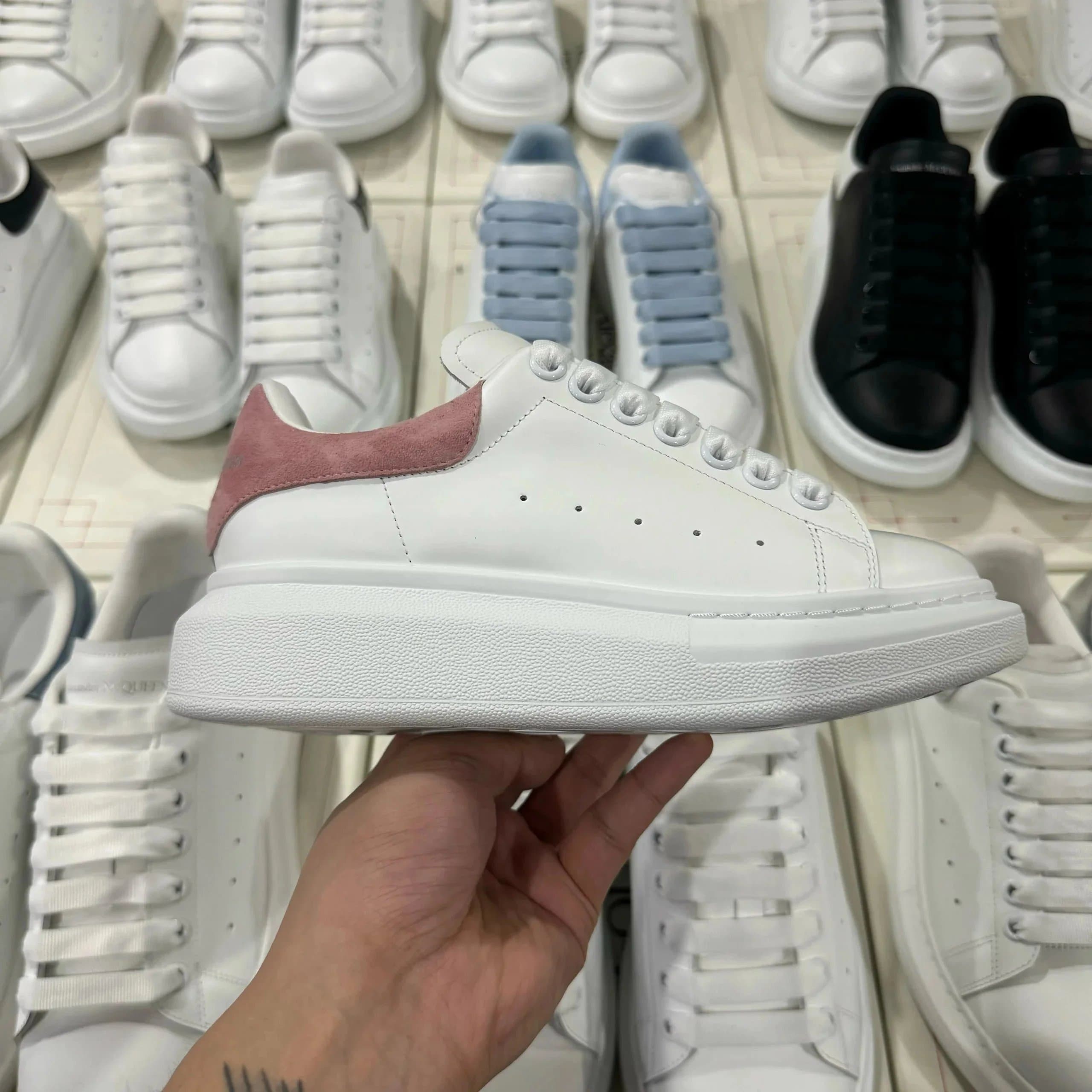 Alexander McQueen Sneaker White with Pink Suede Heel Tab