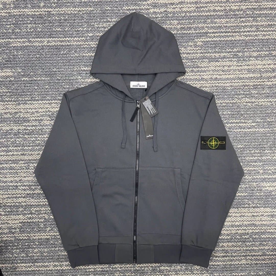 Stone Island Zip-Up Hoodie Light Blue — 连帽深灰色