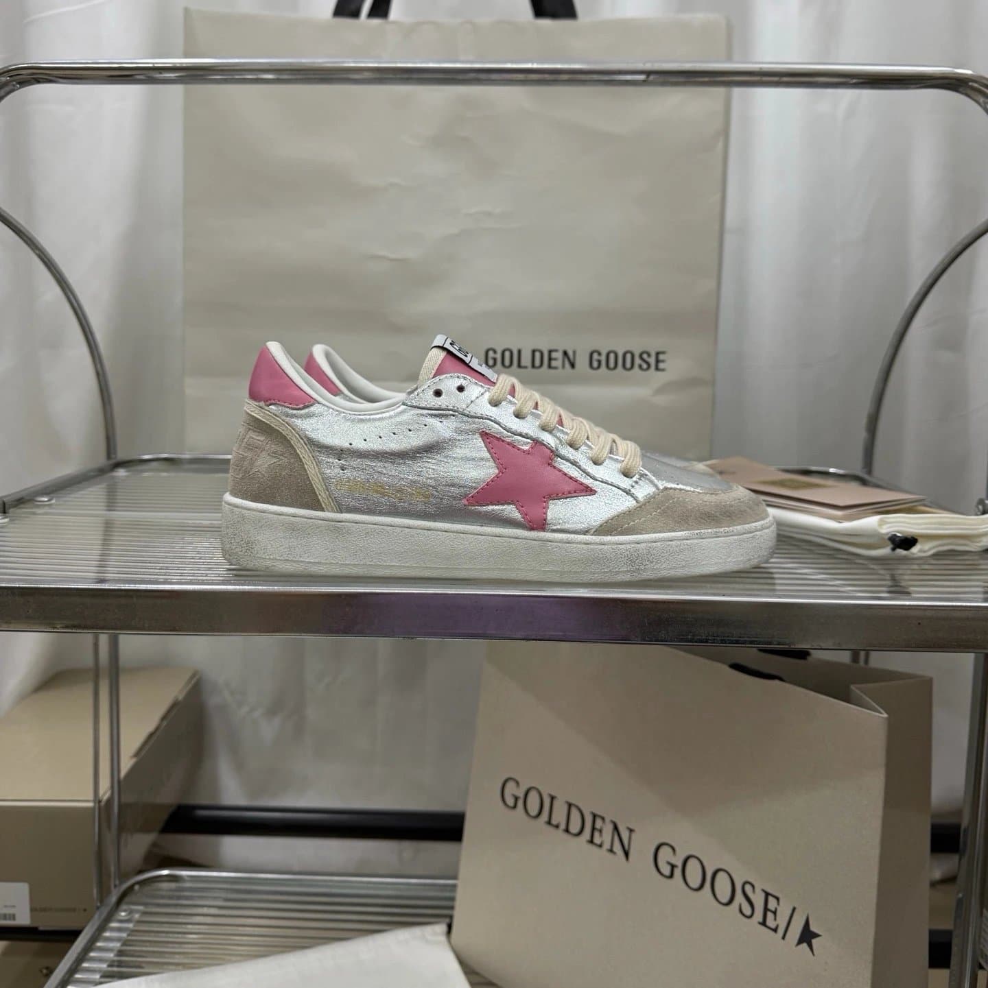Golden Goose Super-Star Metallic Silver Pink Star