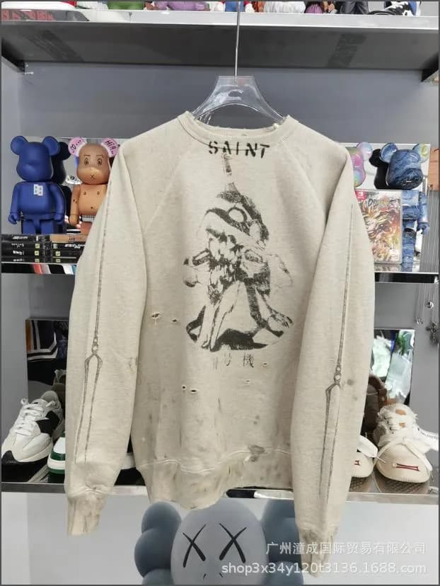 Saint Laurent Crewneck Sweatshirt Distressed Graphic Print