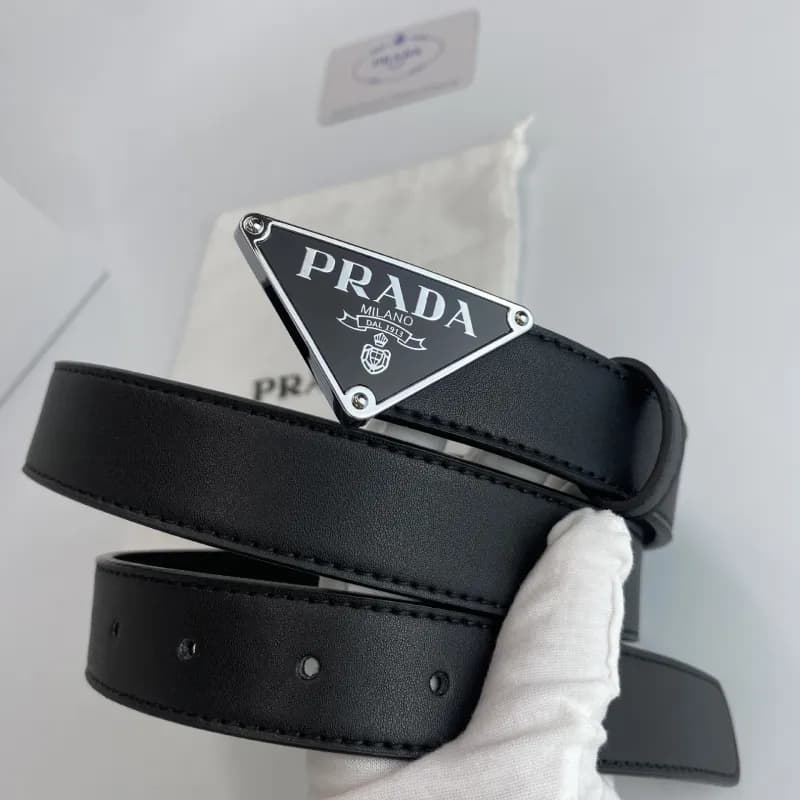 Prada Triangle Logo Belt Black Leather