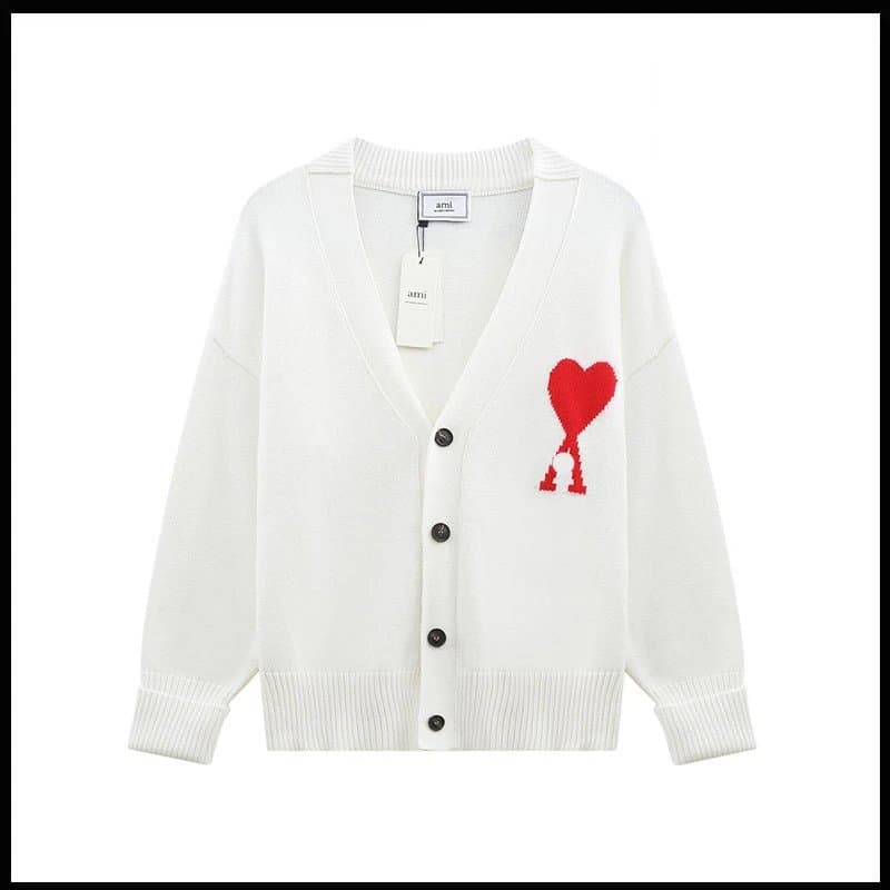 AMI Paris Heart Logo Cardigan Red Heart