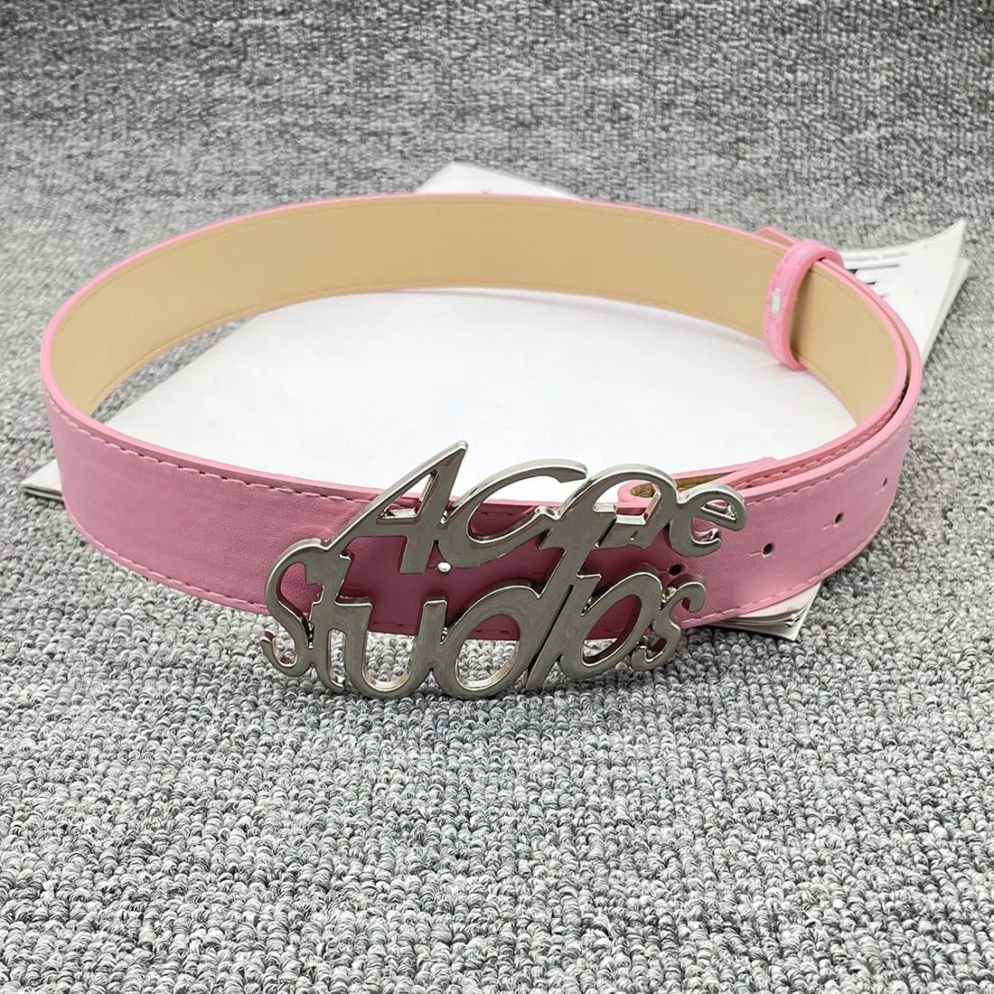 Acne Studios Logo Belt Script Buckle — 105cm · 【粉色】双排英文腰带