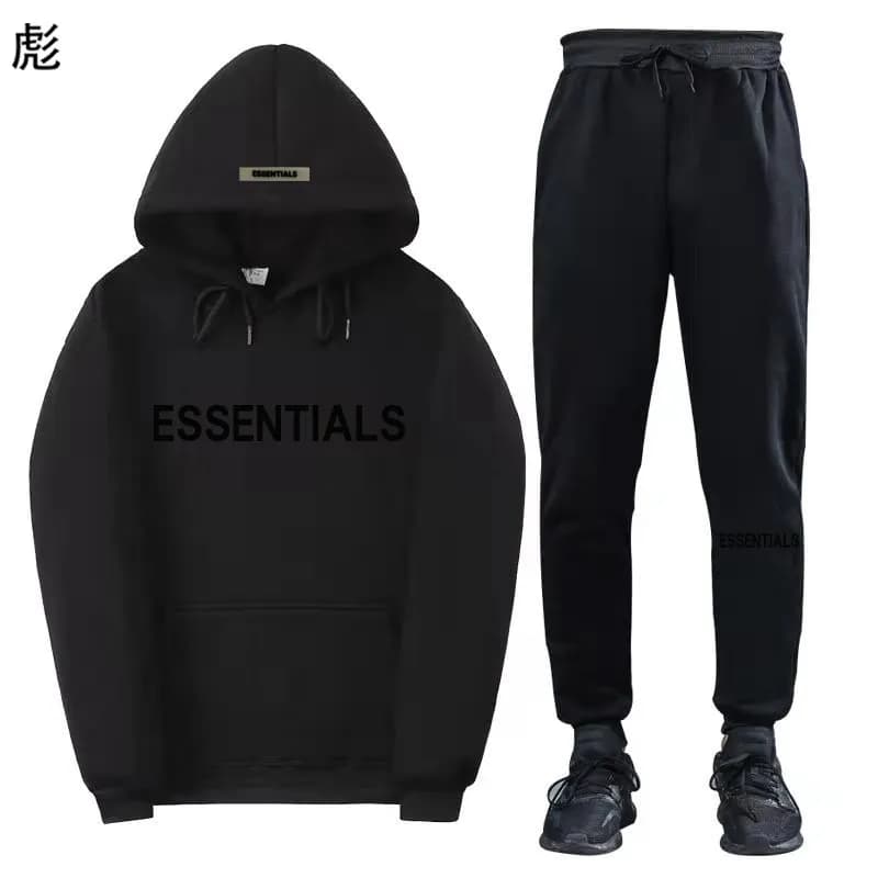 Fear of God Essentials Hoodie and Joggers Set Black Logo