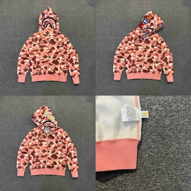 BAPE Shark Hooded Zip-Up Camouflage Print — 粉红色XX129