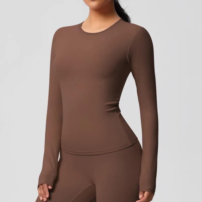 SKIMS Long Sleeve Crop Top Seamless — 7102 long sleeve-chestnut color