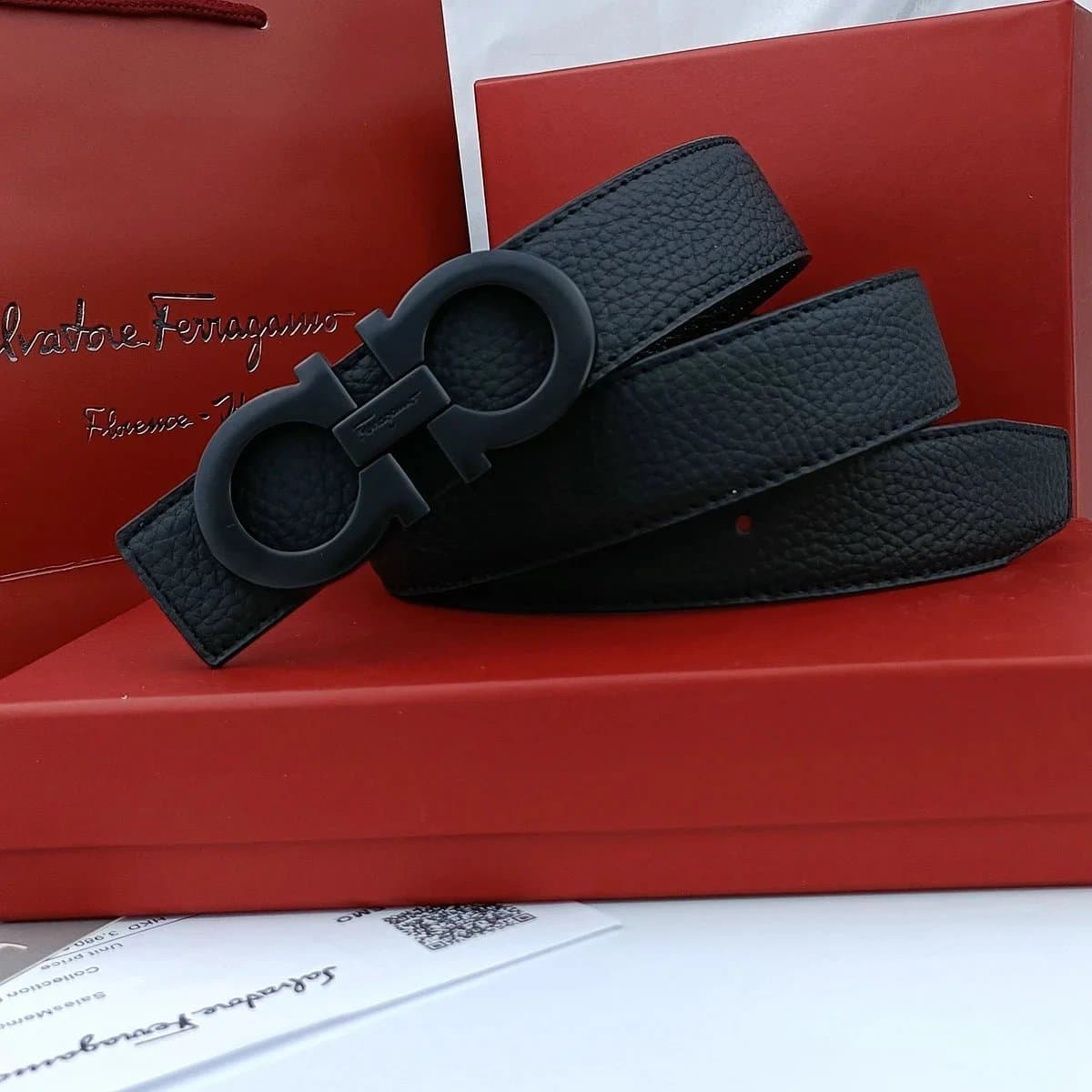 Ferragamo Gancini Belt Matte Black Gancini Buckle