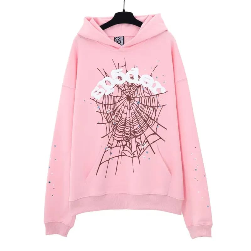 Sp5der Spider Web Hoodie Star Logo Print — 164 pink