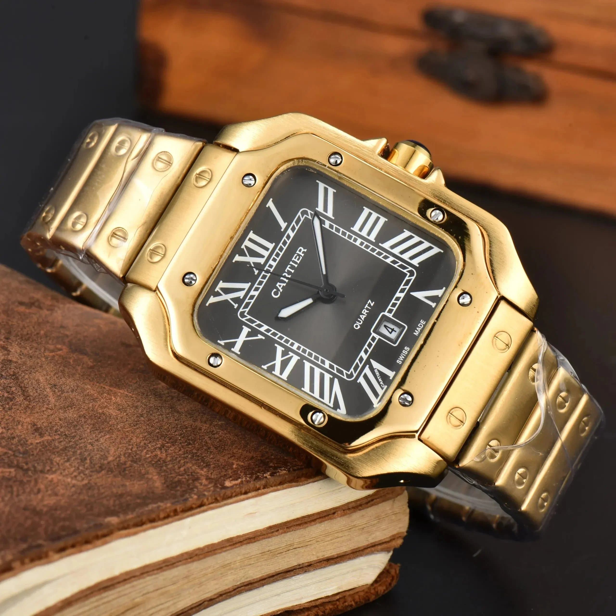 Santos de Cartier Gold Case Black Dial