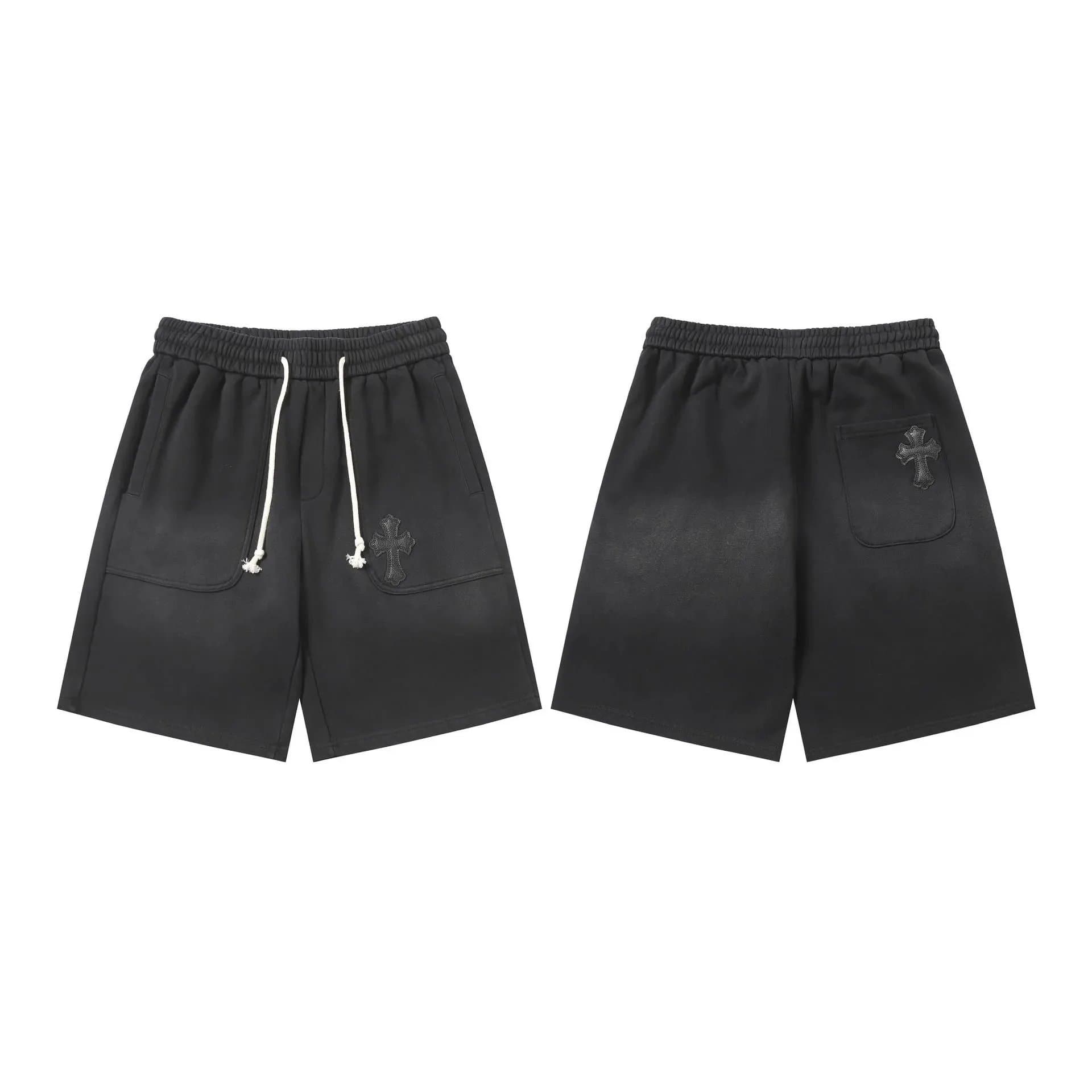Chrome Hearts Cross Embroidered Shorts Black with Silver Cross