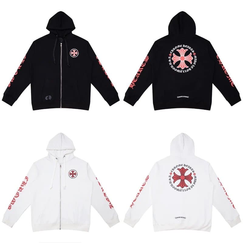 Chrome Hearts Zip-Up Hoodie Cross Logo Print