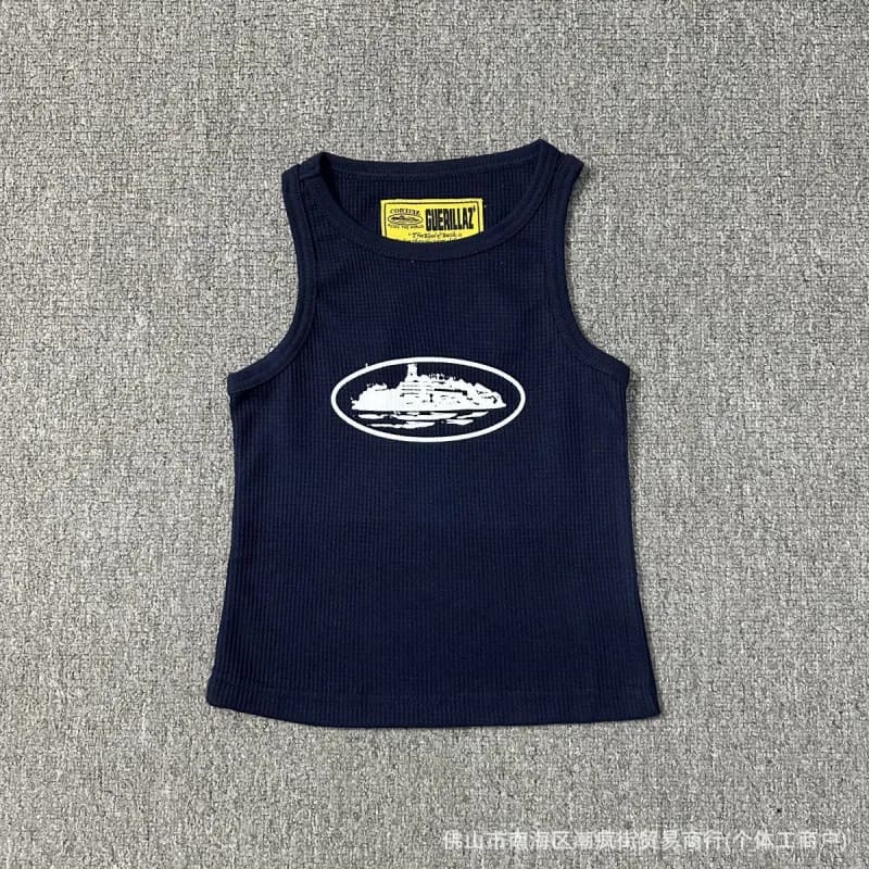 Corteiz Ribbed Tank Top White Trim — 725# 女士 藏青色