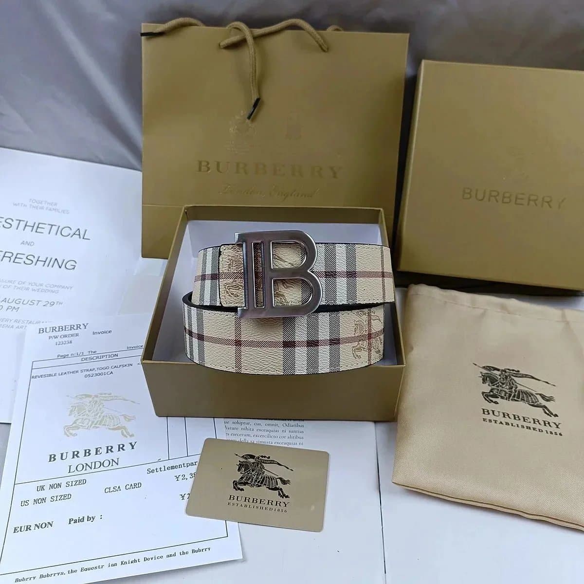 Burberry TB Monogram Belt Checkered Leather — Bur-06-06