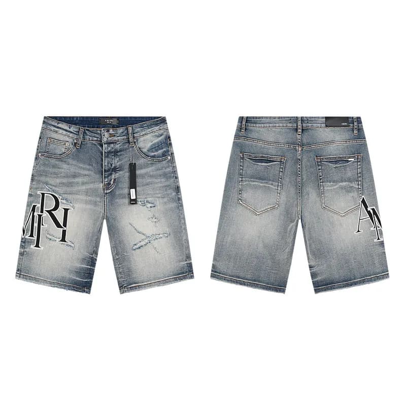 Amiri Logo Shorts Distressed Denim