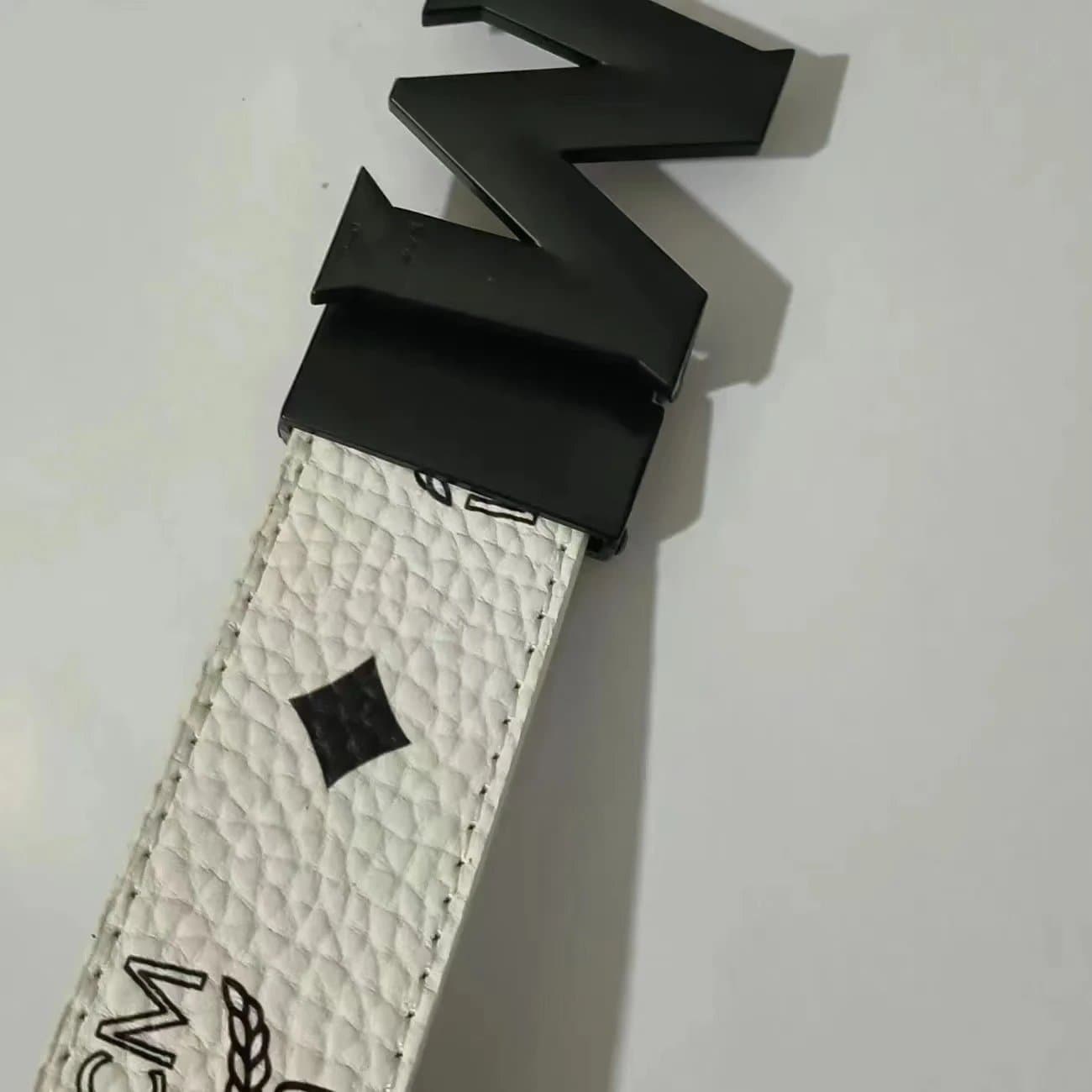 MCM Logo Belt White Quilted with Black Logo